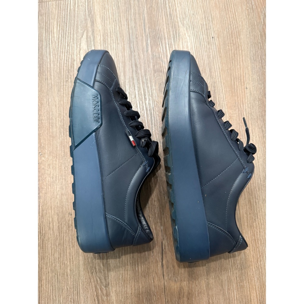 Moncler Mens Navy Blue Leather Low Top Sneakers Made in Italy Logo Shoes flaw - Picture 5 of 12